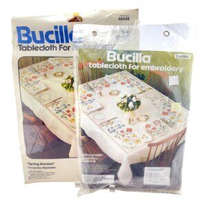 Bucilla Spring Garden Tablecloth + Napkins 2 Kits Stamped Embroidery Vintage NIP